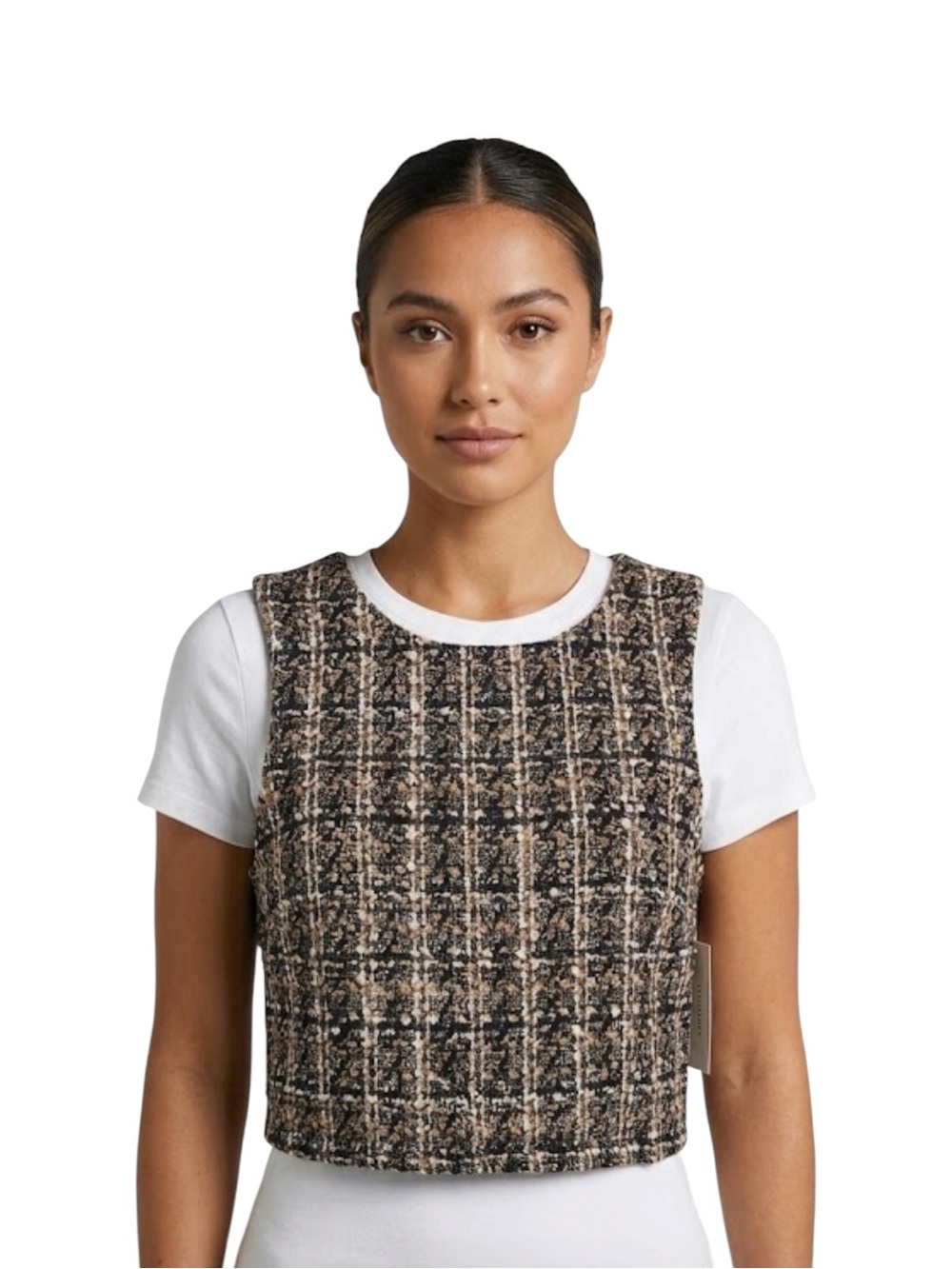 The Impeccable Pig Black and Tan Tweed‎ Sleeveless Top NWT Size L